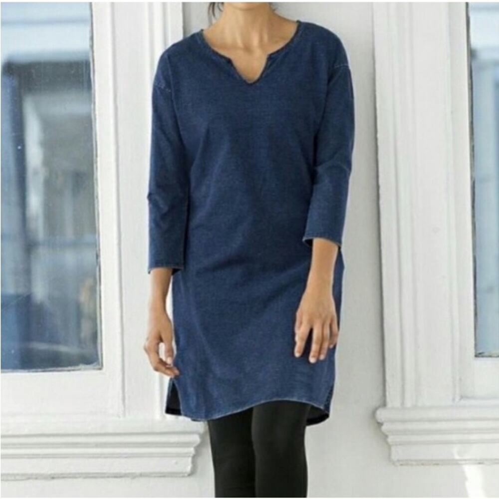 J. JILL PUREJILL Indigo Soft Stretch Denim Vneck Dress SM Summer Beach Coastal